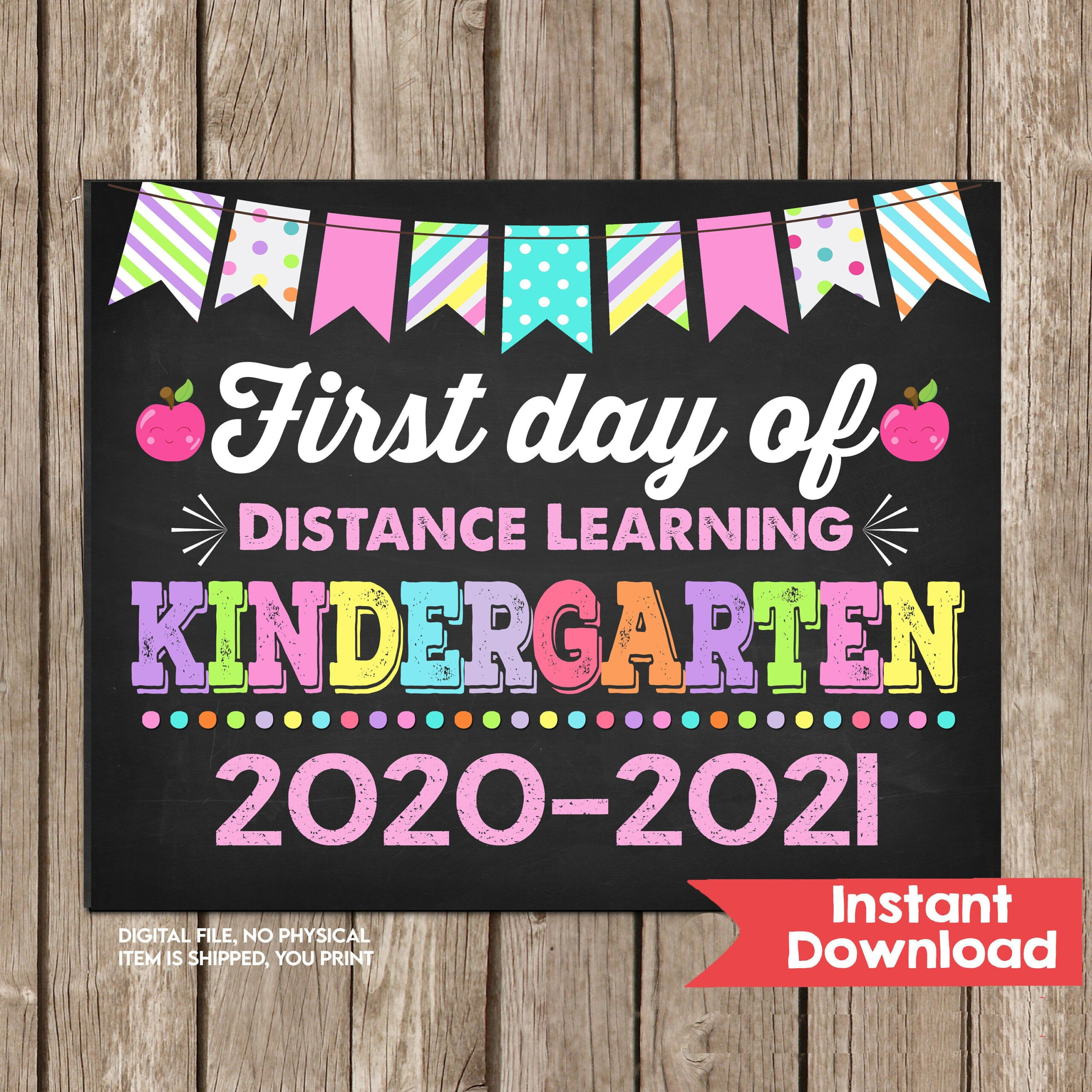 First Day Of Kindergarten Distance Learning Sign Chalkboard Girl 1st First Day Of Kindergarten Distance Learning Sign Chalkboard Girl 1st