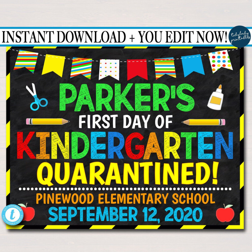First Day Of Virtual School Sign Any Grade Editable Template In