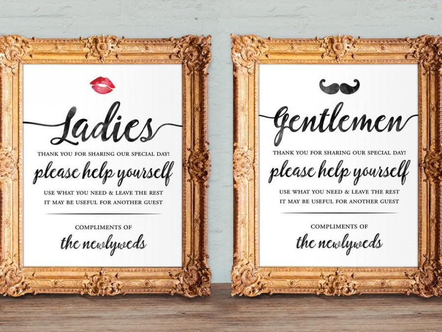 Wedding Bathroom Basket Signs Womens And Mens Hospitality Basket
