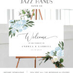 Wedding Welcome Sign Template With Greenery And Dusty Blue Etsy