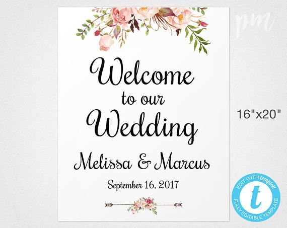 Welcome Wedding Sign Template Wedding Welcome Sign Welcome Wedding 