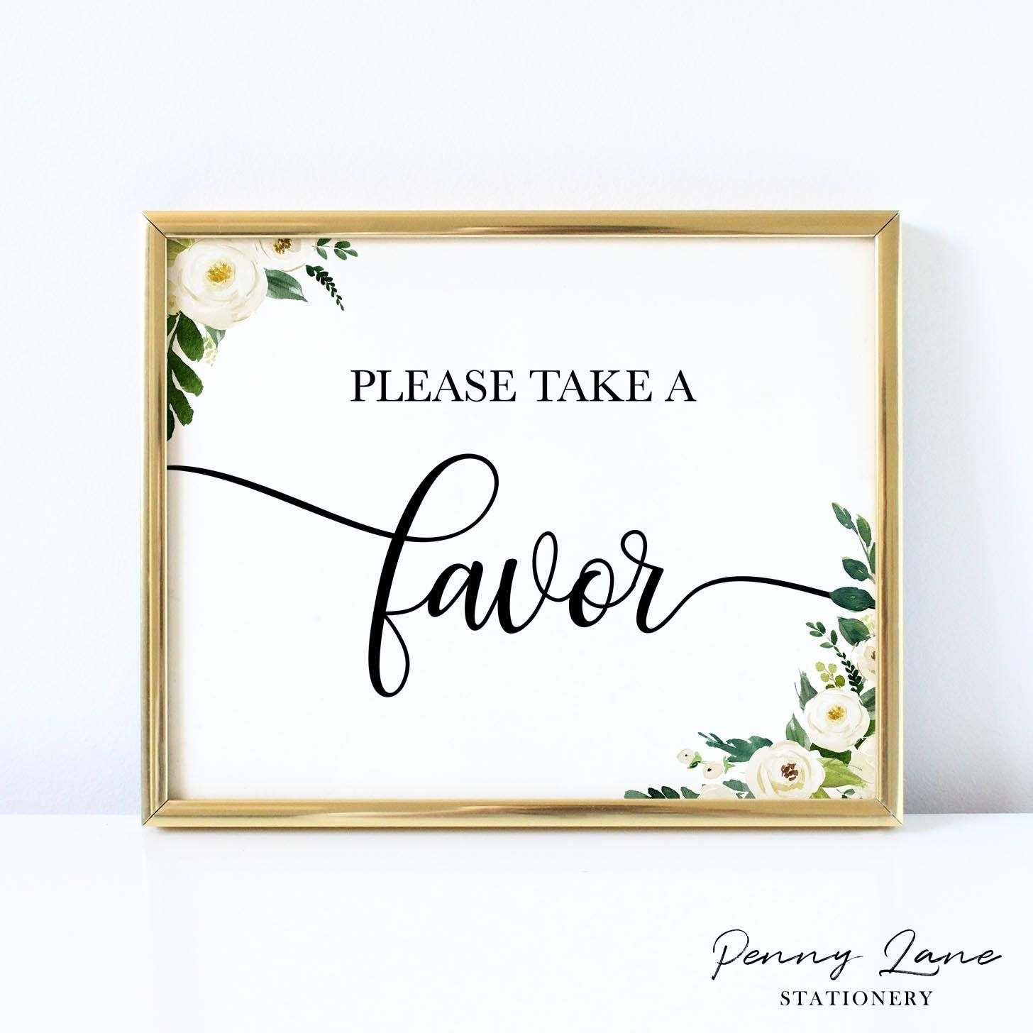 White Floral Please Take A Favor Wedding Table Sign Signing Table White Floral Please Take A Favor Wedding Table Sign Signing Table