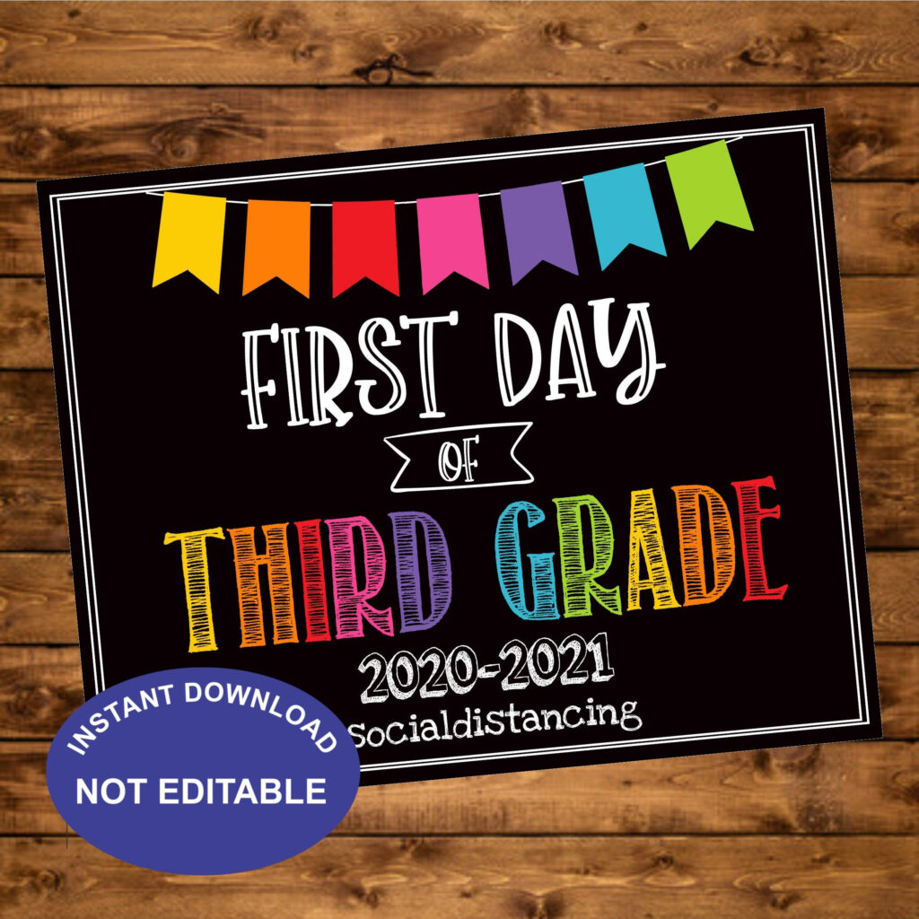 First Day Of 3rd Grade 2020 Chalkboard School Sign First Day Etsy In 