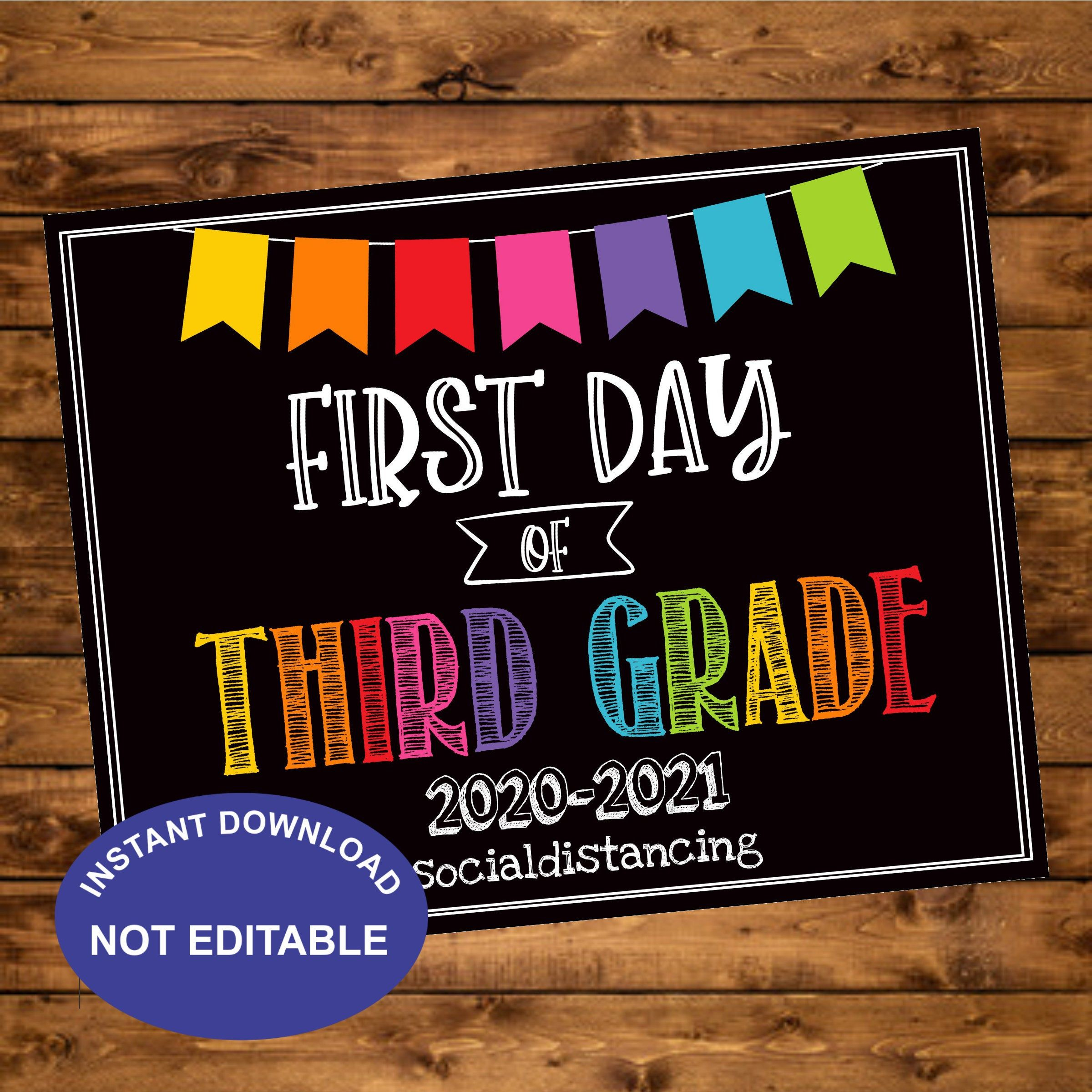 First Day Of 3rd Grade 2020 Chalkboard School Sign First Day Etsy In 