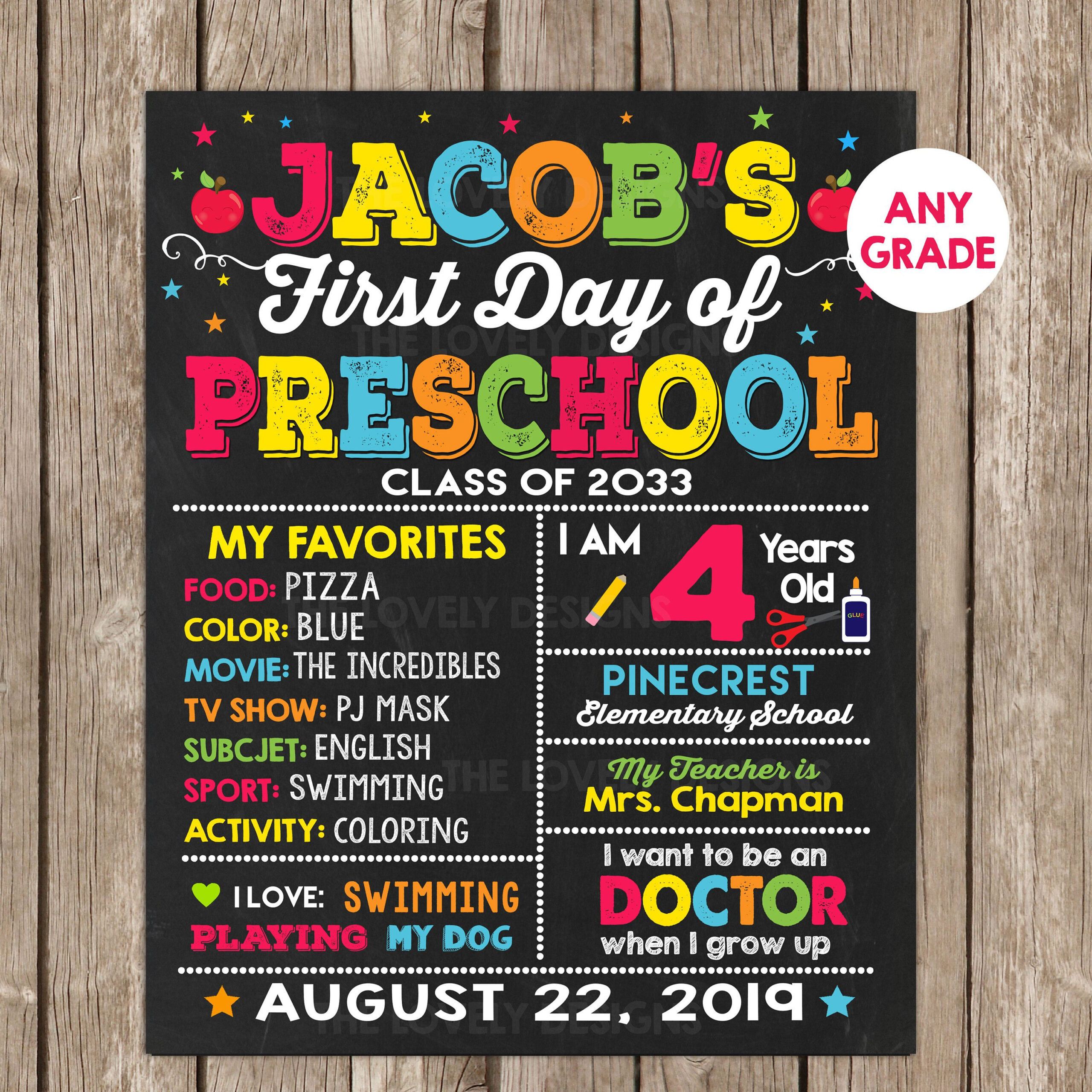 Boy First Day Of School Chalkboard Sign ANY GRADE Back To School Sign Boy First Day Of School Chalkboard Sign ANY GRADE Back To School Sign