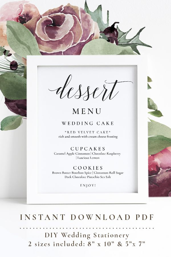 Dessert Menu Sign Dessert Menu Template Wedding Desserts Sign 