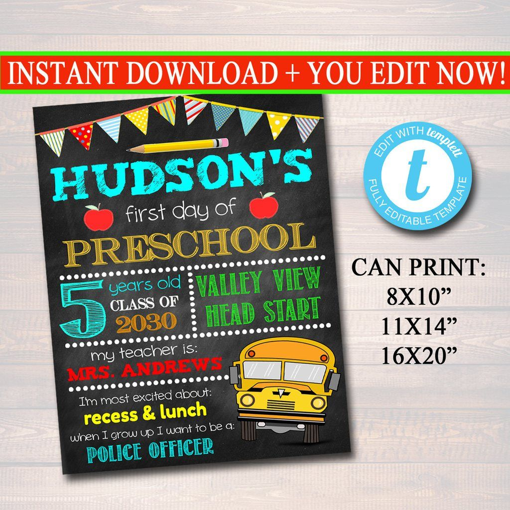 First Day Of School Sign Personalized Printable DIY Template School First Day Of School Sign Personalized Printable DIY Template School