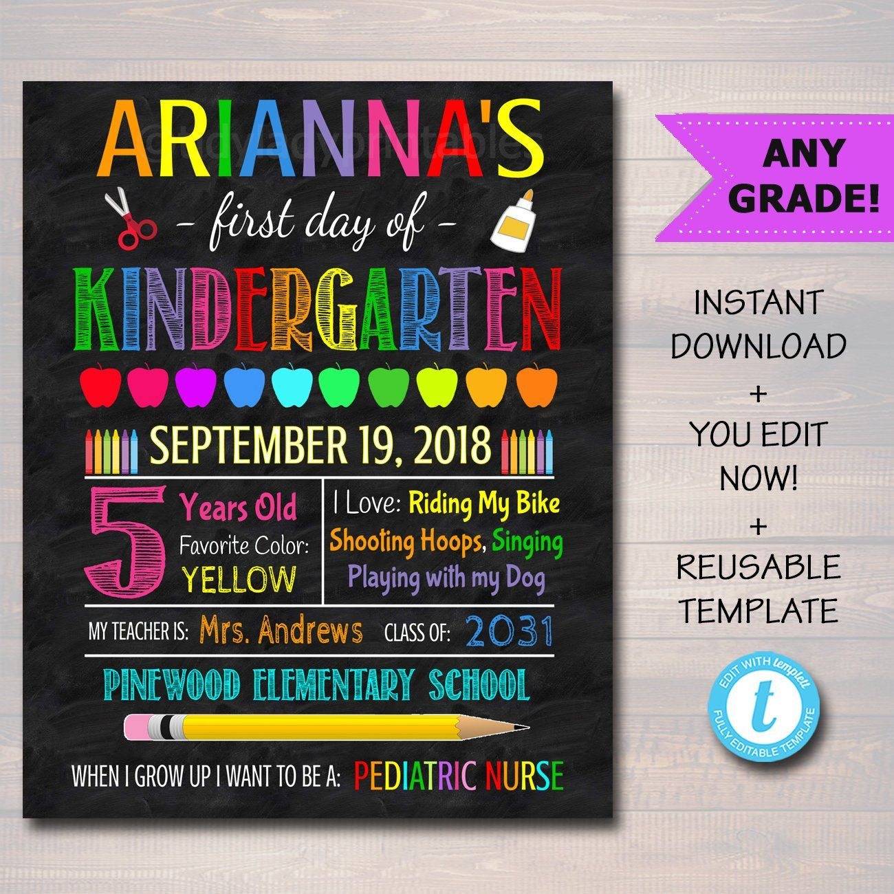 First Day Of School Sign Personalized Printable DIY Template School First Day Of School Sign Personalized Printable DIY Template School