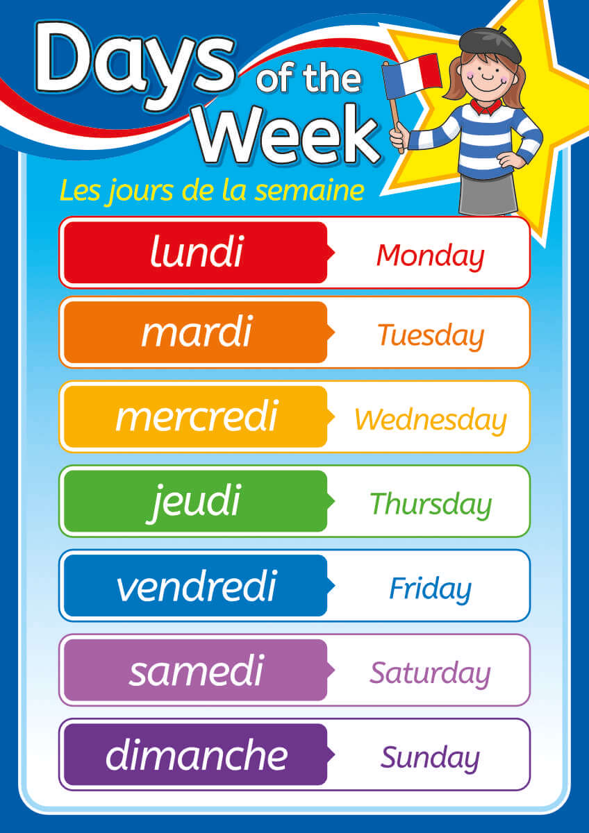 French Days Of The Week Sign Illustrated Languages Sign For Schools French Days Of The Week Sign Illustrated Languages Sign For Schools
