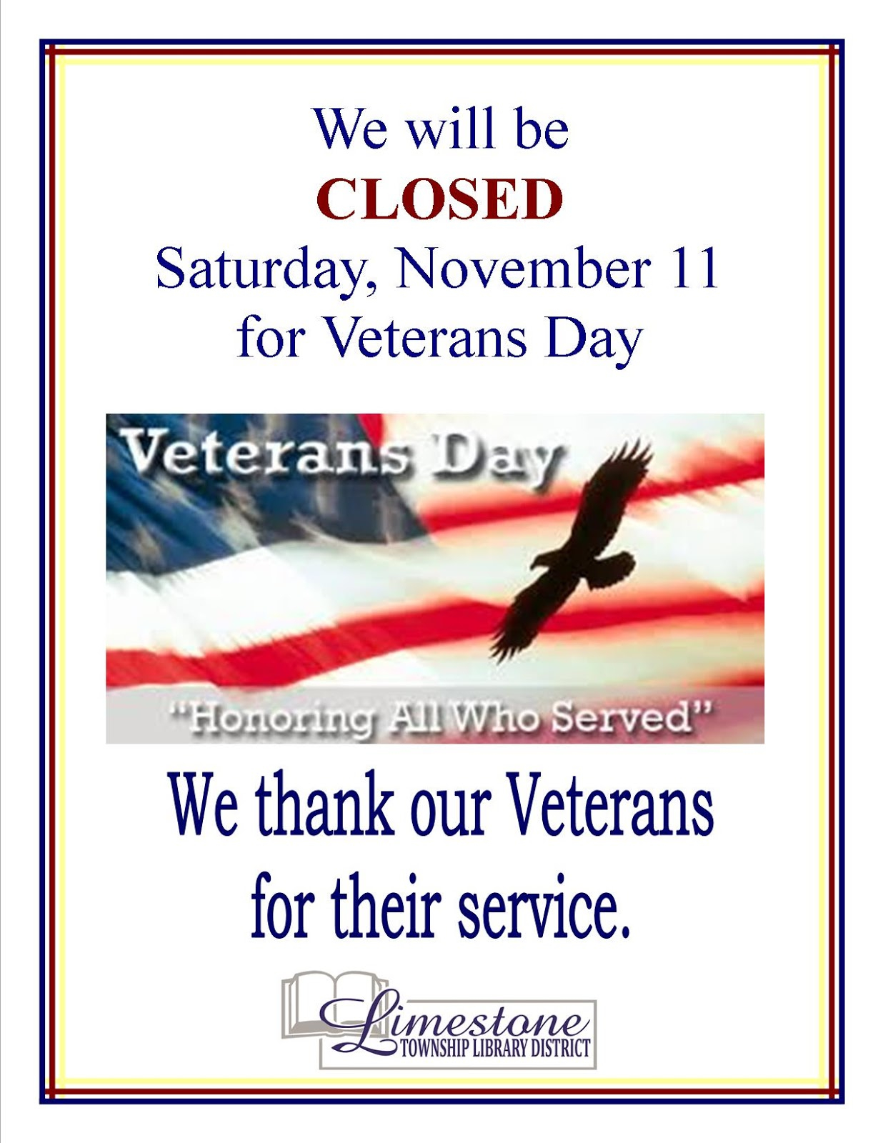 Limestone Township Library District Closed For Veteran S Day Limestone Township Library District Closed For Veteran s Day