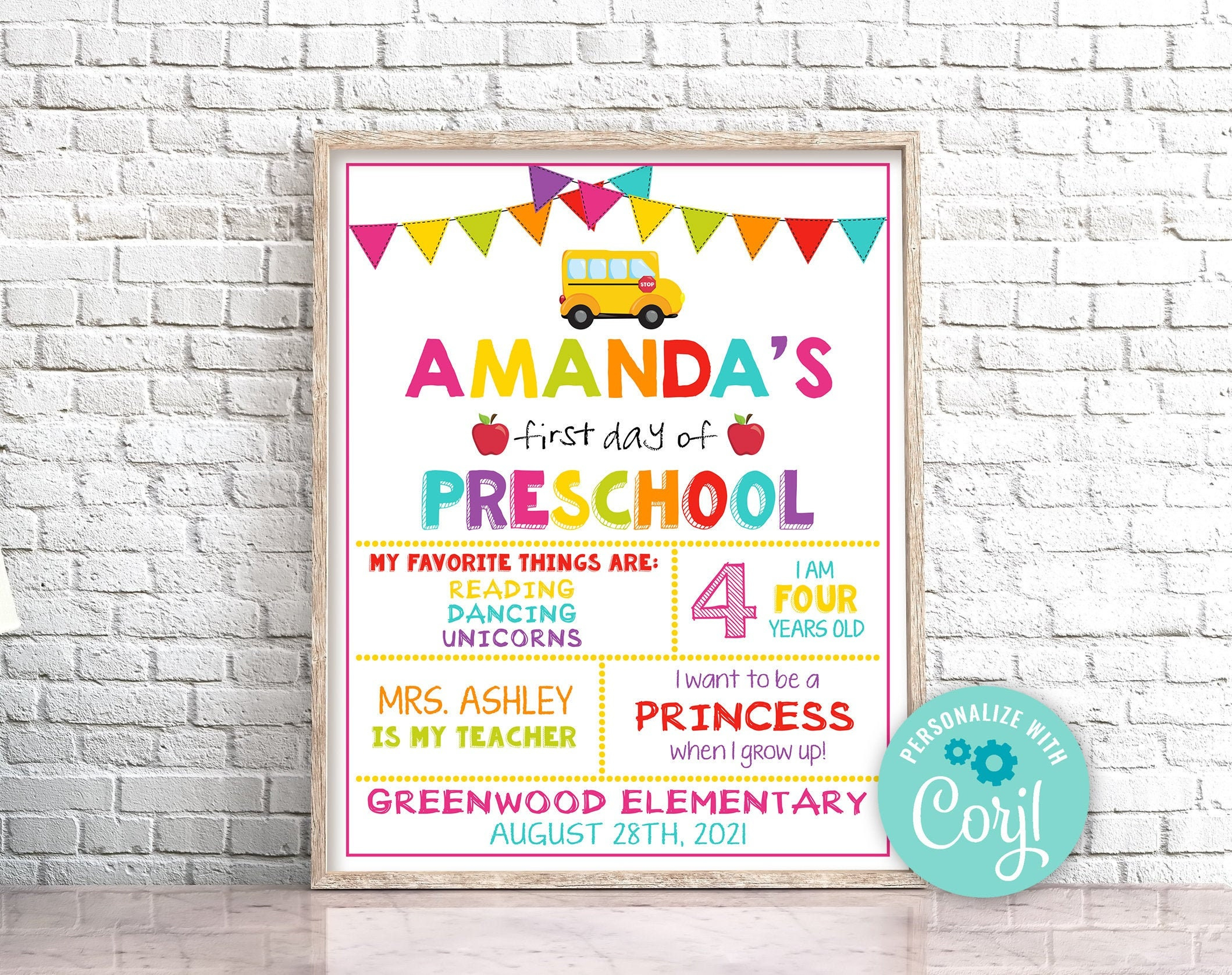 Editable First Day Of Preschool Sign Personalized First Day Of Etsy