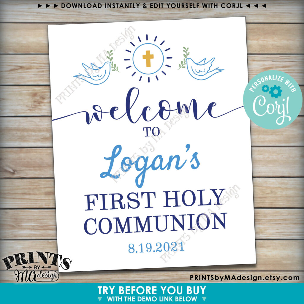 First Communion Welcome Sign First Holy Communion First Eucharist 