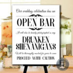 Open Bar Printable Wedding Sign Black And White Drunken